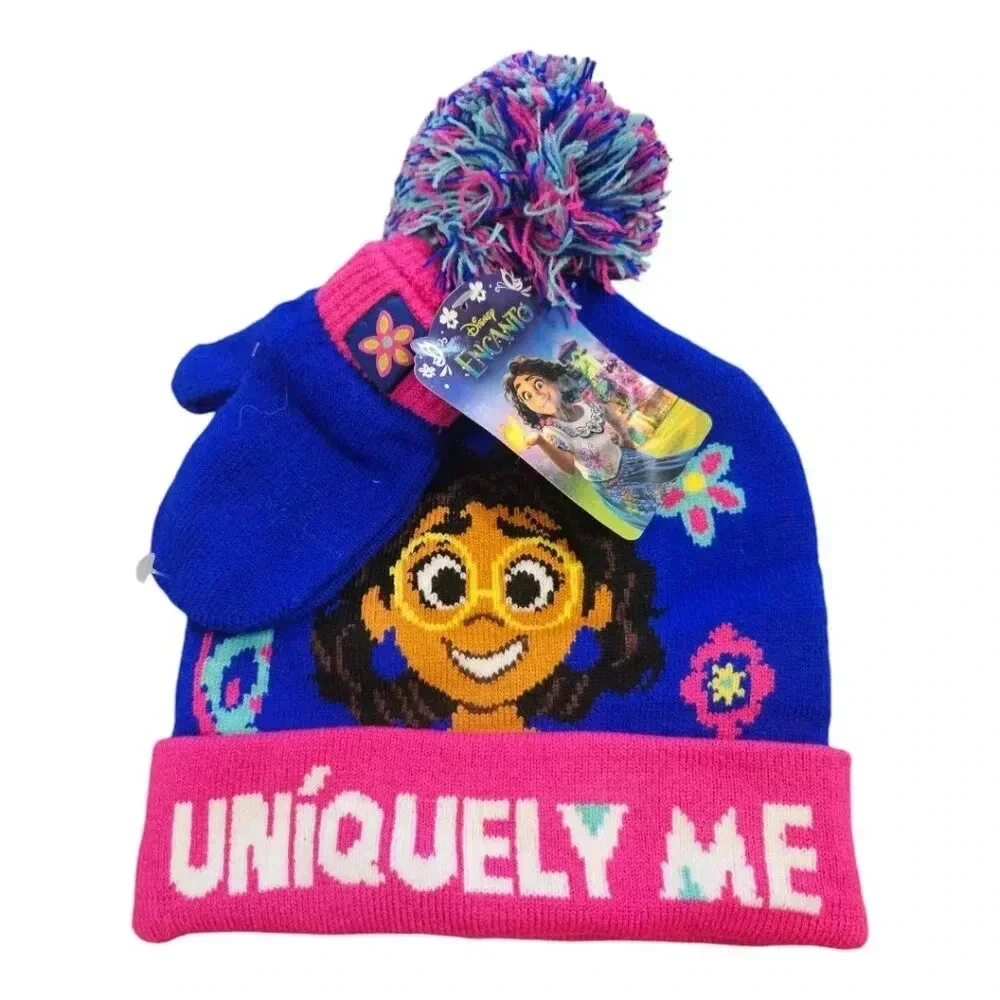 Disney Encanto Blue and Pink Winter Beanie Hat and Mitten Set